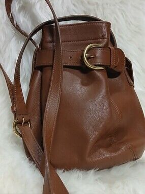 Vintage Coach Brown Leather Belted Bucket Bag